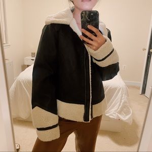 Black shearling moto jacket